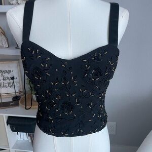 Zara NWT beaded Black and gold floral top